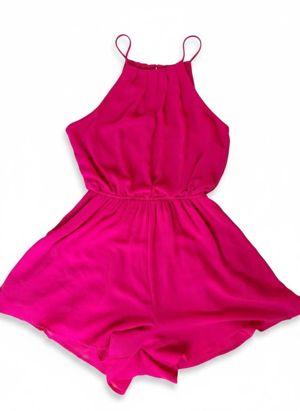 Lush Hot Pink Halter Romper Flowy Open Back Summer Dressy Romper Size S